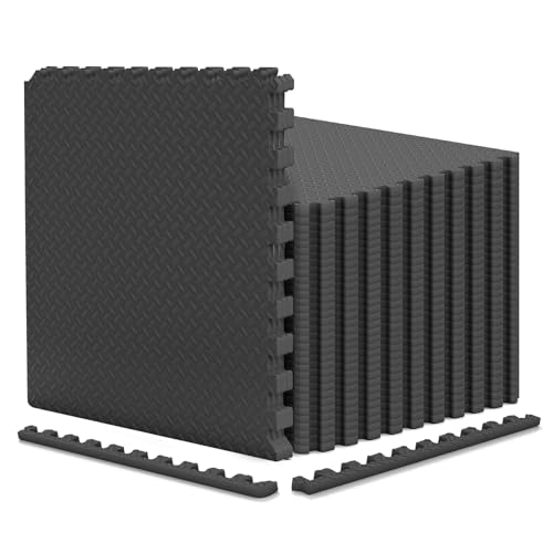 Tangkula Puzzle Exercise Mats, 0.5” Thick EVA Interlocking Foam Floor Tiles for Protective, Non-Slip Workout Mats for Home Gym Equipment, Foam Play Mats, 25 in x 25 in, 156 Sq Ft - 36 Tiles (Black) - color: Black, size: 156 Sq.Ft.
