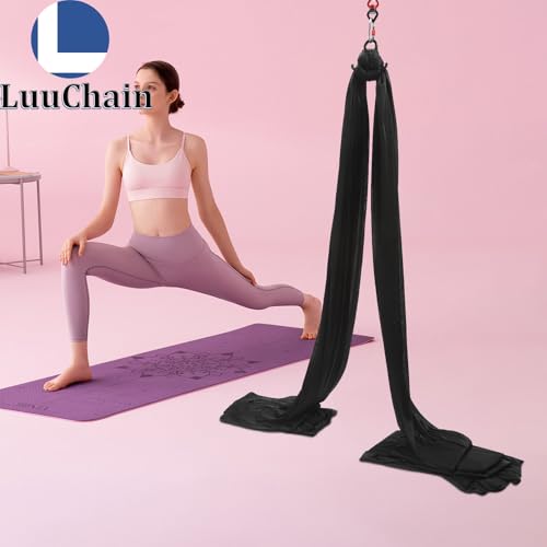 Aerial Silks Equipment for Aerial Yoga Aerial Dance Acrobatic Circus Arts Soft Durable Yoga Hammock Aerial Rig for All Skill Levels Load Capacity 440LB Black - color: Black-32.8*8.53FT