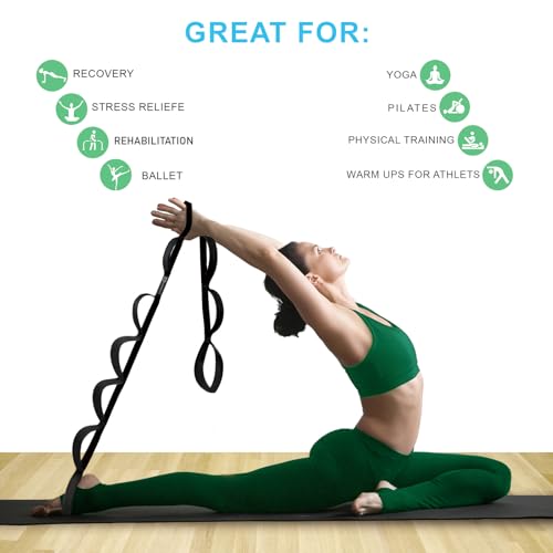 A AZURELIFE Premium Durable Stretch Straps with Loops, Stretching Strap for Physical Therapy, Multi-Loop Yoga Strap Fitness Exercise Strap for Yoga, Pilates, Dance, Flexibility&Exercise - color: #2-Black