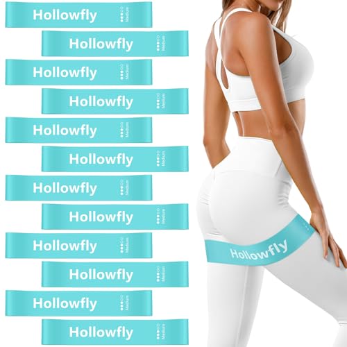 Hollowfly 12 Pcs Latex Resistance Loop Exercise Bands for Booty Workout Stretch Exercise Bands Non Slip for Legs Squat Resistance Loop Women Men Starter Butt Hip Thigh Fitness - color: Light Blue, style: Medium