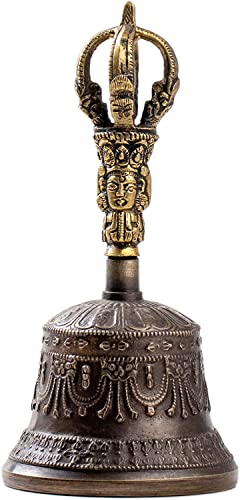 Tibetan Dharma Object Bell and Bajra Set - Alter Pray Singing Bowl Hand Bell Handmade Buddhist Meditation Bell by Himalayan Bazaar (14cm x 7.3cm) - color: Large Bell