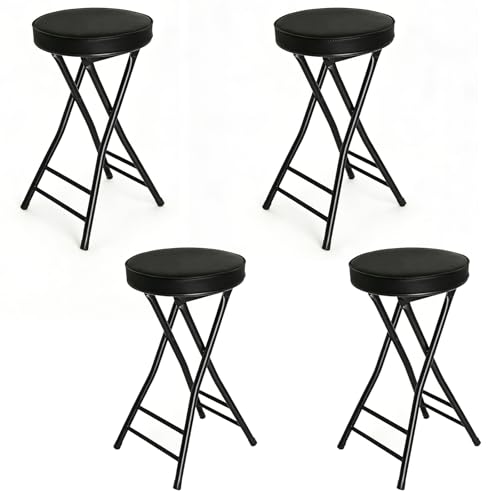 Folding Stool,24 Inch Foldable Portable Height Bar Stools Chair - color: Black, size: 24"X 4PCS