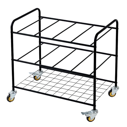 MyGift Yoga Mat Storage Rack with 4 Caster Wheels, Matte Black Rolling Yoga Mat Holder for Floor Workout Exercise Gym, Foam Roller Organizer