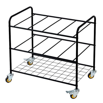 MyGift Yoga Mat Storage Rack with 4 Caster Wheels, Matte Black Rolling Yoga Mat Holder for Floor Workout Exercise Gym, Foam Roller Organizer