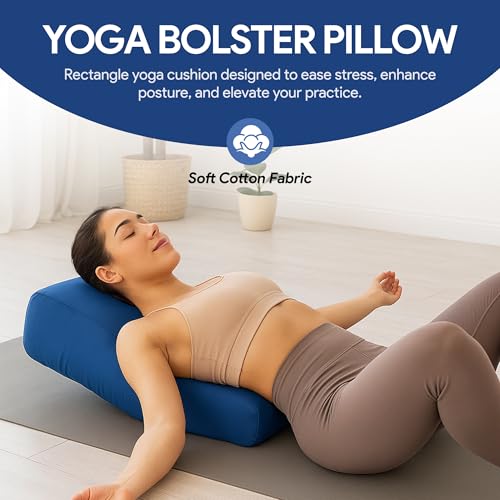 Rectangular Yoga Bolster Pillow for Meditation, Yoga & Back Support – Soft Meditation Cushion with Removable Hand Wash Cotton Cover & Carry Handle (Blue) - color: Blue