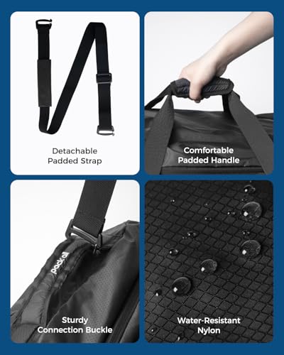 pack all 65L Foldable Travel Duffel Bag, Shoe Compartment Weekender Bag | Ultralight, Packable, Water Resistant, Tear Resistant Nylon, Detachable Strap, Luggage Sleeve, For Travel, Camping, Black - color: Black, size: 65L