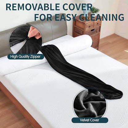 SyMax 7.8"x60" Body Pillow for Queen Bed, Bolster w/Removable Polyester Cover, Headboard Gap Filler Pillow, Black - color: Black, size: 60.2 inch