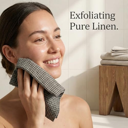100% Linen Washcloths - 4-Pack 10x10-inch, Thin Waffle Weave, Black-Natural - color: Black Natural, size: Washcloths