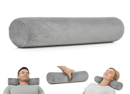 AllSett Health Firm Cervical Neck Roll Memory Foam Pillow, Bolster Pillow, Round Neck Support for Sleeping | Bolster for Bed, Legs, Back and Yoga - style: 17x4 Inch, Firm