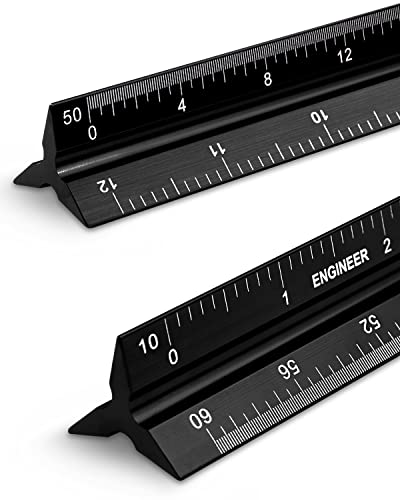 Engineer Scale Ruler 2 Pack 12-Inch Triangular Ruler Metal Scale Ruler for Blueprints Drafting Ruler for Civil Engineer, Draftsman - size: Engineer 2 Packs