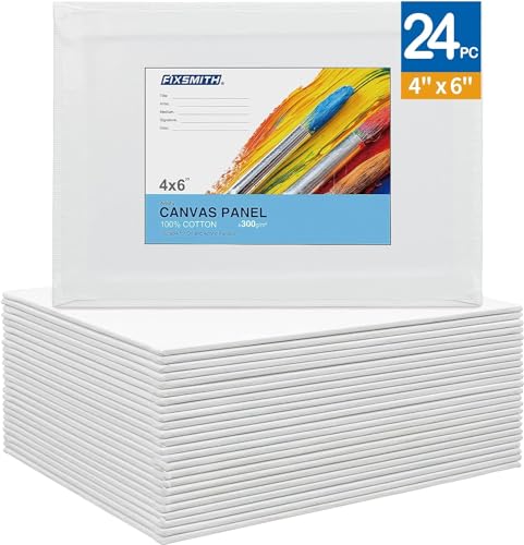 FIXSMITH Canvas Boards for Painting 4x6 Inch, Super Value 24 Pack Mini Canvases, White Blank Canvas Panels, 100% Cotton Primed, Painting Art Supplies - size: 4"×6"