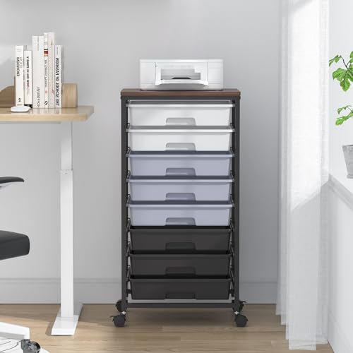 SYKIARIOL Rolling Cart with Drawers,8 Drawers Utility Cart,Grey Gradient - color: Grey