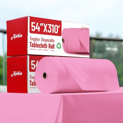 Plastic Tablecloth Roll, 310 Ft X 54 In Table Cloth Disposable Table Cover | Pink Tablecloth with Cutter PEVA Disposable Tablecloth Rectangular Table Cover Roll for Baby Shower, Birthday Party, Festival - color: Pink, size: 3720" x 54" (Rectangular)