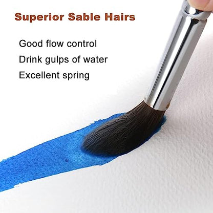 Sable Watercolor Brushes Professional, Fuumuui 8Pcs Sable Brush Set Variety Shapes with Flat, Round Pointed, Liner, Cat's Tongue Oval Wash Perfect for Watercolor Acrylic Gouache Inks Painting - color: Tan