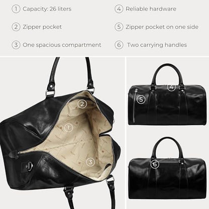 Time Resistance Leather Duffel Bag - Large Weekend Gym Travel Bag (Black) - color: Black