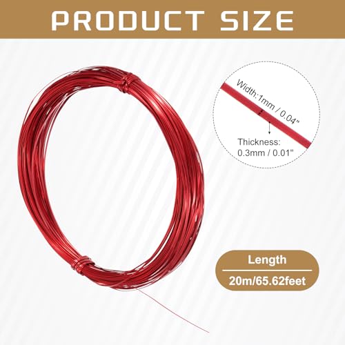 uxcell 1mm Aluminum Craft Flat Wire,66Ft 0.3mm Thickness Bendable Metal Floral Jewelry Beading Armature Wire for Sculpting Armature DIY Jewelry Making, Red - color: Red, size: 66Ft