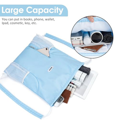 WANDF Drawstring Backpack, Gym String Bag with Shoulder Pad - color: M, Blue, size: Medium
