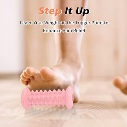 Pink Foot Massager Roller for Plantar Fasciitis, Arch Heel Pain Relief | Deep tissue massage for feet, calf, arch and heel pain. for plantar fasciitis relief, home, office and travel use - color: Pink