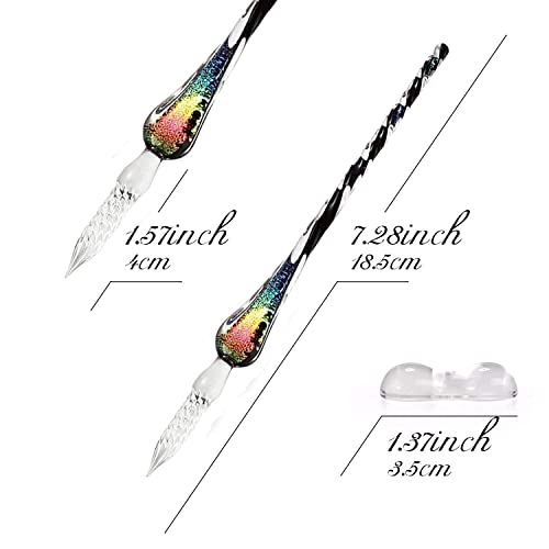 Glass Dip Pen Set,Calligraphy Pen,Crystal Signature Pen for Art, Writing, Signatures -Decoration and Business Gift - color: Rainbow colors