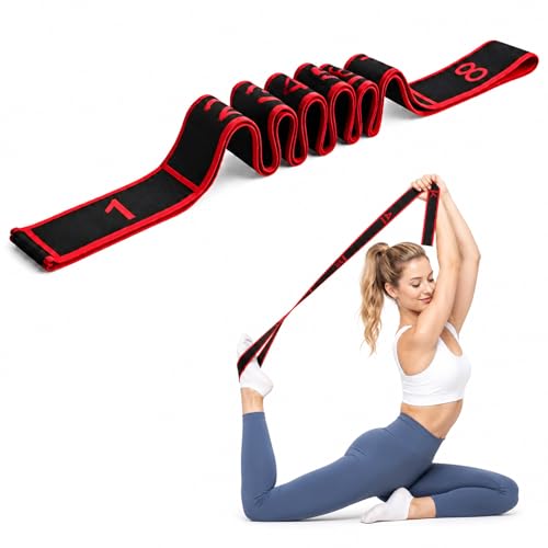Resistance Band for Stretching, Yoga, Pilates and Fitness, Number Stretch Fitness Band with Clear Markings, 8-Section Elastic Latex Training Bands with Adjustable Tension for Body Shaping - color: Red-Black