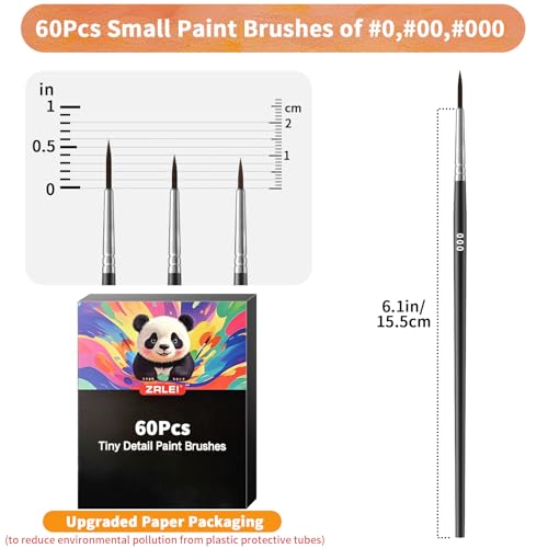 Tiny Detail Paint Brushes 60 Pcs Fine Paint Brushes Set with 3 Size #0#00#000 Liner Brush for Miniature 40k Model Crafts Watercolor Acrylics Oil