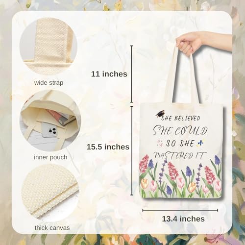 Aesthetic Canvas Tote Bag for Women with Inner Pocket - color: Graduation-flower