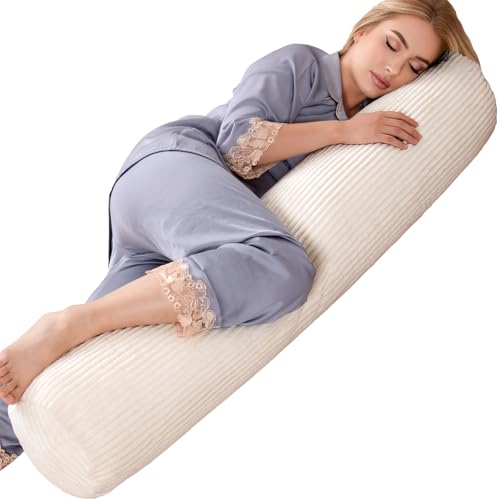 1 MIDDLE ONE Body Pillow for Adults, Long Bolster Pillow for Bed, Decorative Round Roll Hug Pillow with Corduroy Cover (Off-White, 47x7.87 inch) - color: Off-white (Corduroy), size: 47 inch