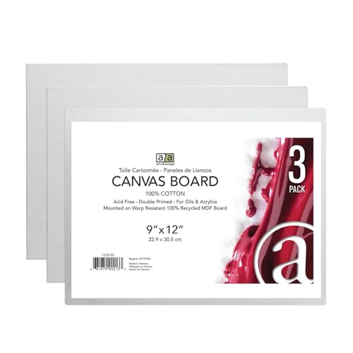Art Advantage Canvas Board 9x12 Inch 3 Pack, Double Primed 100% Cotton Canvas on Recycled MDF Board, Clean Finished Edges, Beginner to Professional - size: 9-inch x 12-inch, 3 Pack