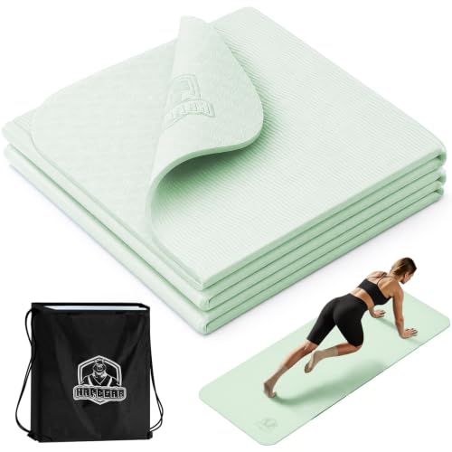 HAPBEAR Foldable Yoga Mat - 72"x24"x0.24" (6mm), Non-Slip TPE Exercise Mat | Ideal for Home Workout, Yoga, Pilates, Stretching & Travel, Durable & Eco-Friendly, Includes Carry Bag - color: Green