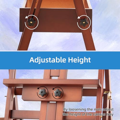 Large Horizontal Wooden Painting Easel, Holds up to 50'' | H-Frame Studio Easel Stand with Storage Drawer and Palettes, Suitable for Adults, Beginners, and Artists, Walnut - style: Walnut