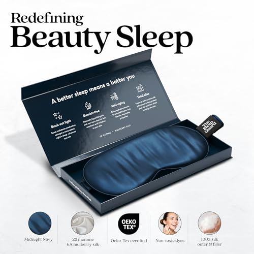 TheSleepGuard Pure Silk Sleep Mask [100% 6A Mulberry Silk, 22 Momme] Light Blocking Travel Essentials. Eye Masks for Sleeping. Black Oeko-Tex Blindfold. Eye Covers for Men & Women - color: Midnight Navy