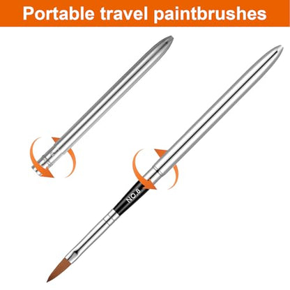3 Pcs Travel Water Color Brushes, Mini Watercolor Travel Set with Leather Pouch for Watercolors Gouache Acrylics Ink Painting