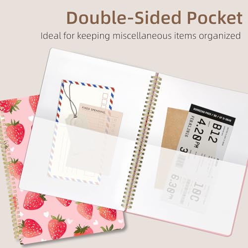 Cute Spiral Notebook journal A4 Aesthetic Pretty Design for Women Girls Kawaii with Pocket, 8.5 x 11 inch, Lined, Strawberry - color: Strawberry, style: Lined