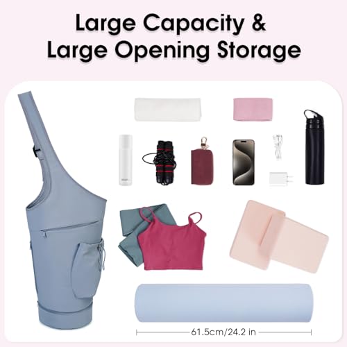 sportsnew Yoga Mat Bag, Large Opening Long Tote Yoga Mat Carrier Holder Bag with Waterproof Wet Pocket and Drawstring Water Bottle Pocket, Adjustable Shoulder Strap Storage Bag, patent pending - color: Blue