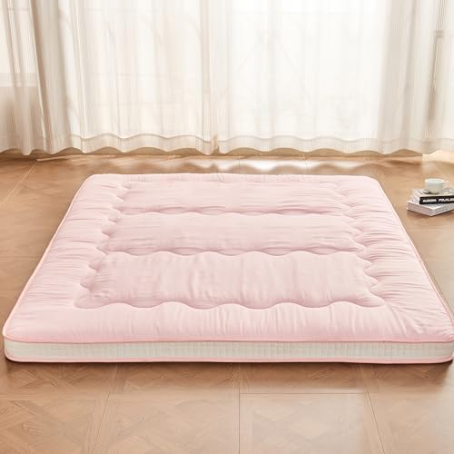 Dr.Futon Japanese Floor Futon Mattress Extra Thick Folding Roll Up Bed Topper Mat for Guest,Lounger and Tavel - color: Pink, size: Full