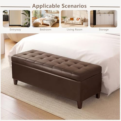 Joveco 51 Inch Storage Bench,Leather Tufted Storage Ottoman with Legs - color: 51", Brown