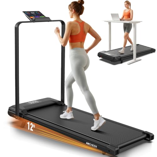 ANCHEER Walking Pad with Handle Bar, 12% Incline, Foldable Treadmill - color: BBlackk