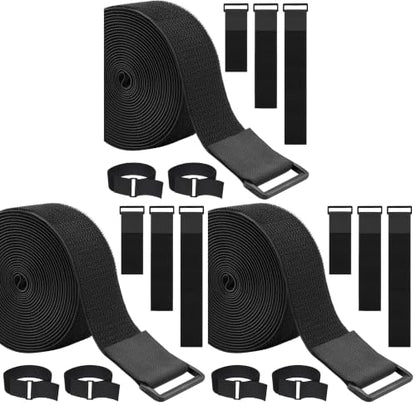 1.5In x 16Ft Cinch Straps Heavy Duty With 20 Buckles, Black Nylon Hook and Loop Straps, Reusable Long Cable Ties for Organizer or Storage (Pack of 3) - size: 1.5In x 16Ft (Pack of 3)