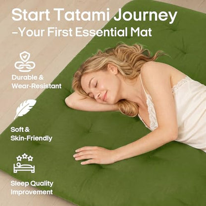 Syrinx Water Resistant Japanese Floor Mattress Futon, King Size 80"x76" - color: Green, size: King(80"L x 76"W x 2.5"Th)