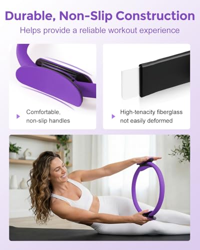 Home Pilates Essentials Kit for Women, Magic Circle Pilates Equipment Ring and Ball Set, Resistance Bands Workout Guide Video for 28 Day Pilates Challenge Starter Kit for Beginners - color: 12'' Ring – Purple