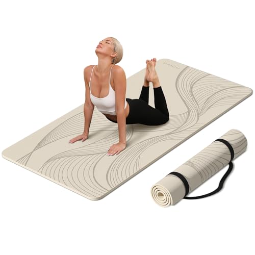 PAIDU Large Yoga Mat 72"x36"x10mm Non-Slip Exercise Mat for Home Gym Studio | Extra wide & thick non-slip yoga mat, works on all floors, ideal for stretching, yoga studio, gym and home workouts - color: Beige