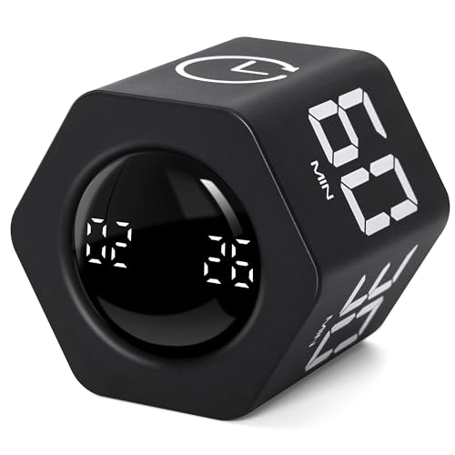 Productivity Timer, 1, 5, 10, 30, 60 Minute Presets, Desk Cube Timer | Gravity sensor, mute and vibration modes; ADHD-friendly for work, study, kitchen and back to school - color: Black
