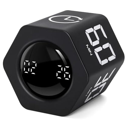 Productivity Timer, 1, 5, 10, 30, 60 Minute Presets, Desk Cube Timer | Gravity sensor, mute and vibration modes; ADHD-friendly for work, study, kitchen and back to school - color: Black
