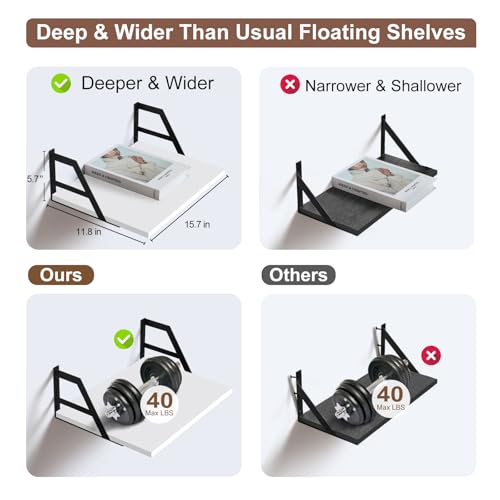 Tectocker-DOU 2 Pc Deep Floating Wall Shelves, Heavy Duty, 15.7×11.8, White - color: White, size: 15.7W×11.8D