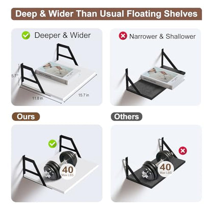 Tectocker-DOU 2 Pc Deep Floating Wall Shelves, Heavy Duty, 15.7×11.8, White - color: White, size: 15.7W×11.8D