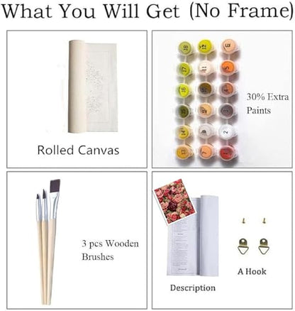 ZRIZQ Flowers Paint by Numbers Kit for Adults Beginner,Roses,16x20 | Full set with wooden brushes,rolled canvas,rich paints.Calming activity.Beginner friendly.Just open and paint. - color: 16"X20"Rolled Canvas(Without Frame)-Roses