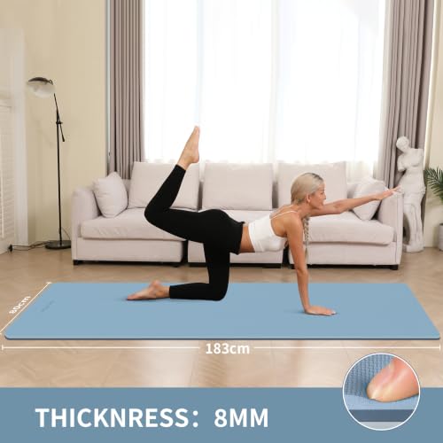 8mm Extra Wide 80cm Yoga Mat Non Slip - color: Blue-gray+Navy blue