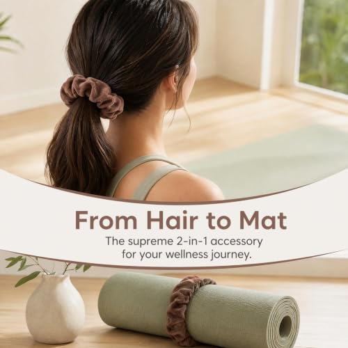 Yoga Mat Scrunchie - Holds Your Yoga Mat in Style - Durable & Elasticity Fabric - Fits All Standard Yoga Mats - color: Brown