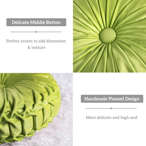 HIG Set of 2 Apple Green Velvet Decorative Round Pleated Throw Pillows - color: Apple Green