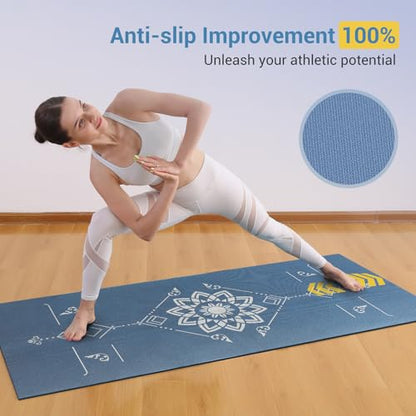 Avoalre Folding Yoga Mat, Eco-Friendly PVC Travel Yoga Mat Packable, Double Sided Non-Slip Printed Yoga Mats with Bag for Home Workout Gym Exercise Fitness Pilates Stretching (72" x 32" x 0.24" Thick) - color: 블루.
